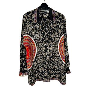 Vintage 90s Black Red Print Long Sleeve Button Up Top Medium